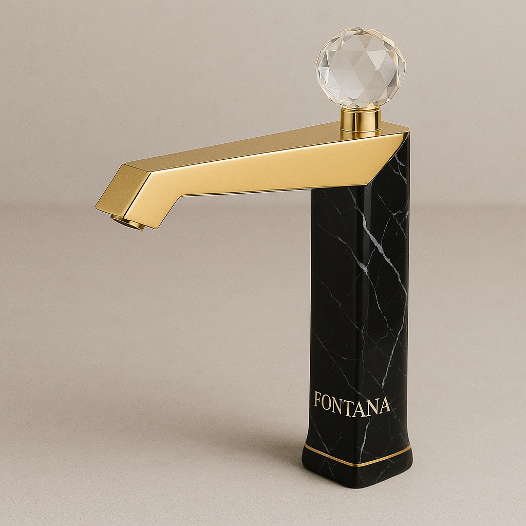 Dual-handle wall-mounted faucet in solid brass construction